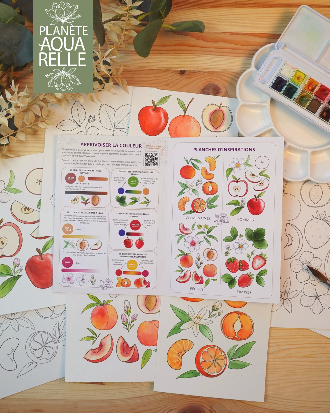 kit aquarelle pré-tracée à peindre + une vidéo guide pour vous accompagner et favoriser votre expérience de détente à l'aquarelle avec Planète Aquarelle